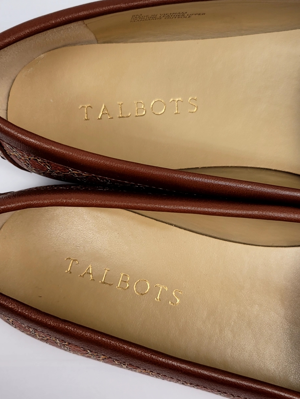 Talbots Leather Loafers Size 8M Brown Chain Print Tassel Flats - Picture 4 of 6